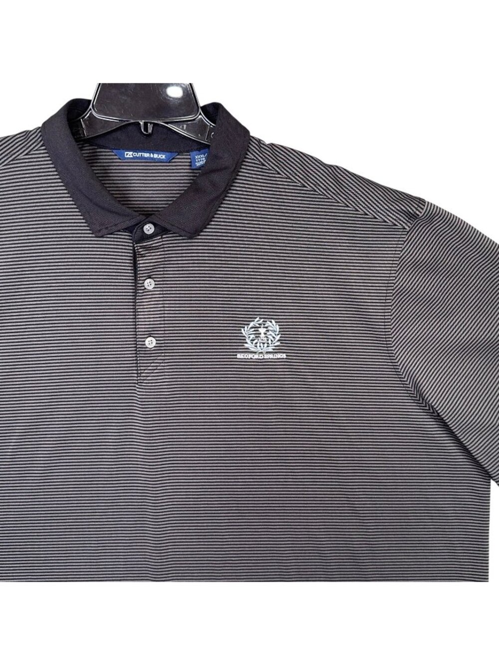Bedford Springs Polo Shirt Mens 3XL Gray Striped Omni Cutter & Buck Golf Wicking